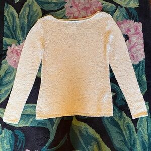 CREAMY WHITE COTTON STRETCH PULLOVER BOATNECK SWEATER. SMALL.
